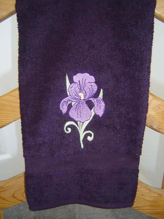 DARK PURPLE HAND TOWEL with Embroidered PURPLE IRIS Etsy