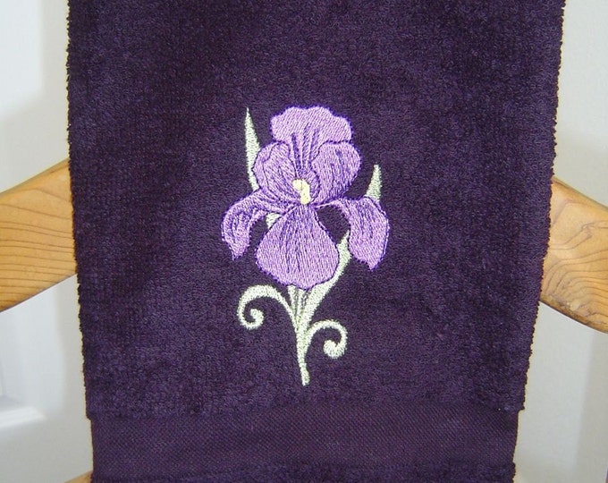 DARK PURPLE HAND TOWEL With Embroidered PURPLE IRIS Etsy