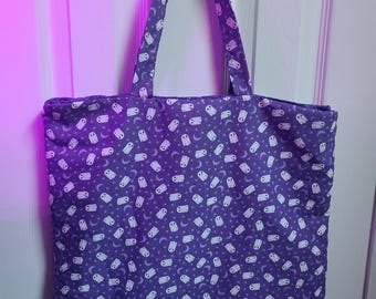 Purple Ghosts With Moon Spooky Print Tote Bag