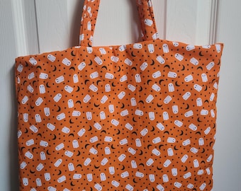 Orange Ghosts With Moon Spooky Print Tote Bag