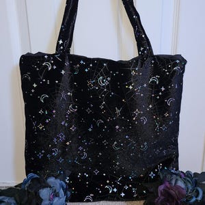 Halloween Velvet With Stars and Moon Tote Bag