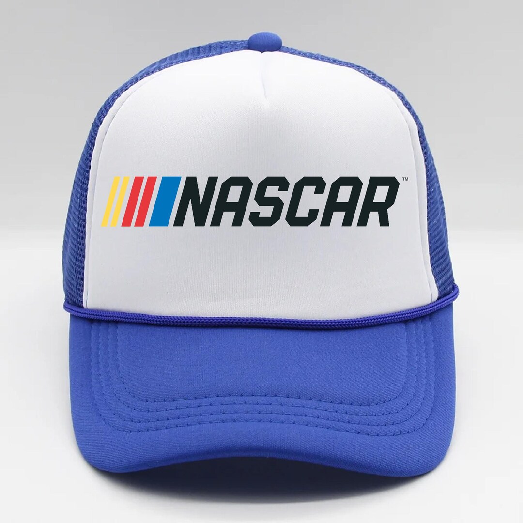 Retro Racing Hat NASCAR Trucker Hat, Vintage Racing Hat, Blue and White Mesh Cap, Stock ...