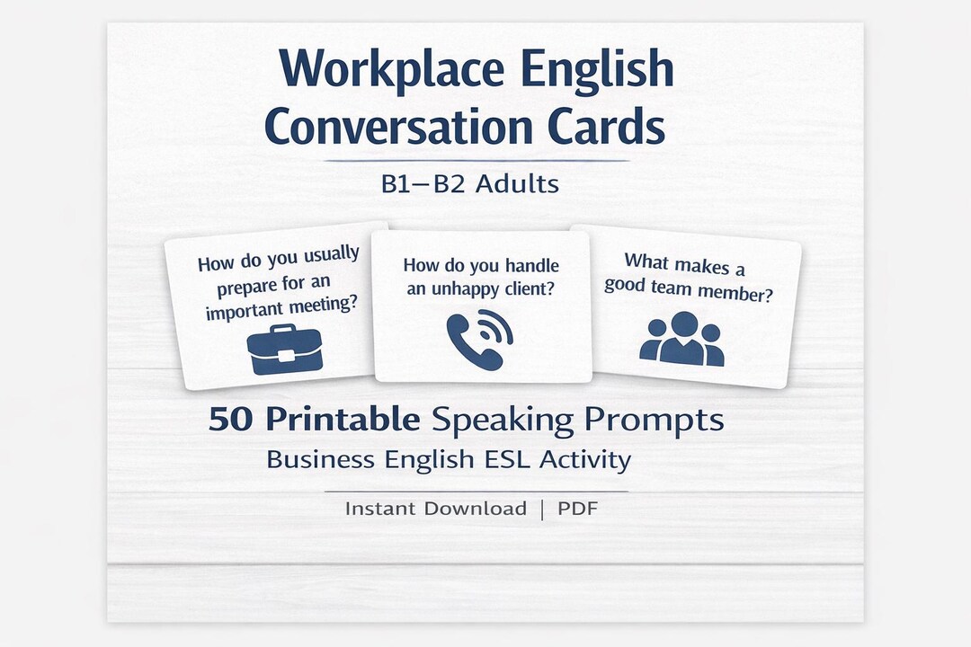 Workplace English Conversation Cards – ESL Speaking Activity for Adults ...