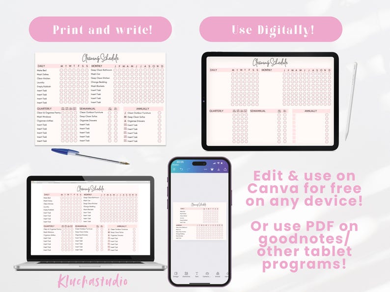 Pink Editable Cleaning Schedule Planner, Fillable Printable PDF ...
