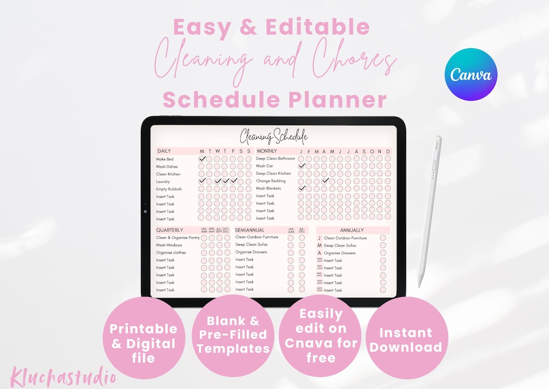 Pink Editable Cleaning Schedule Planner, Fillable Printable PDF ...