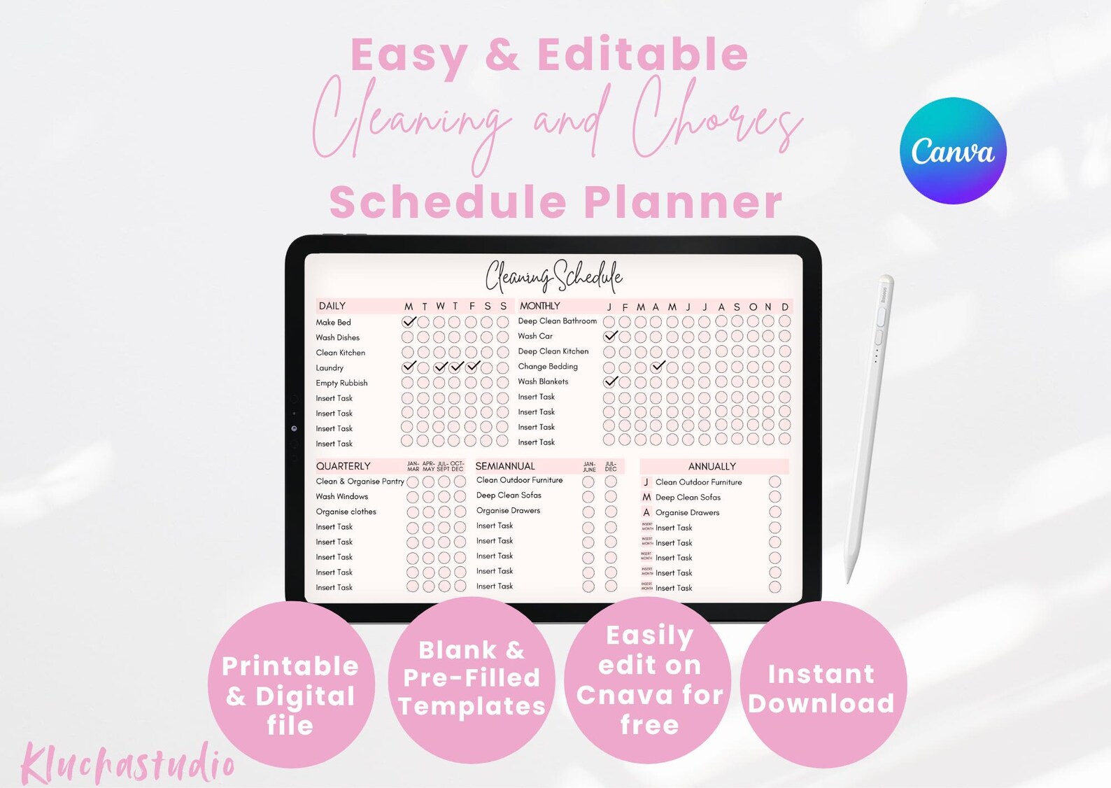 Pink Editable Cleaning Schedule Planner, Fillable Printable PDF ...