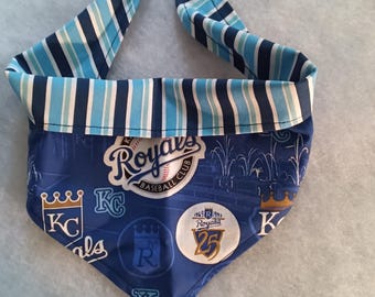 Reversible Kansas City Royals Dog Bandana: Blue Striped Cotton, Tied with  Snap Closure