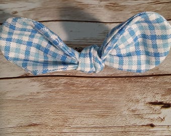 Blue Gingham Rounded Pet Fur Baby Hair French Barrette