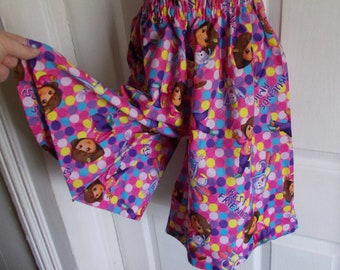 Girls Size 7-8 Culottes Split Skirt Pink Modest Conservative Church Camp Made With Dora The Explorer Fabric