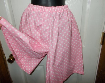 Girls Size 6-7 Pink and White Dot Gathered Waist Split Skirt Culotte Modest Conservative
