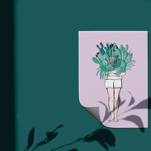 Ein Armvoll Kakteen. Digitaler Kaktus Druck, Kaktus Mädchen, Original Zeichnung, Pflanzen, DIGITAL DOWNLOAD, druckbare Kaktus Wandkunst