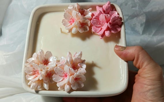 Handmade Decorative Candle Elegant Soy Wax Candle Gift for any occasion Wax Cherry Blossoms Hand Painted Wax Flowers Gift for Mom