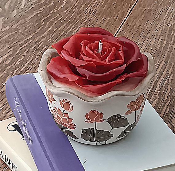 Housewarming Gift Terra Cotta Decorative Planter Soy Wax Candle Wax Rose made by Hand Decorative Candle