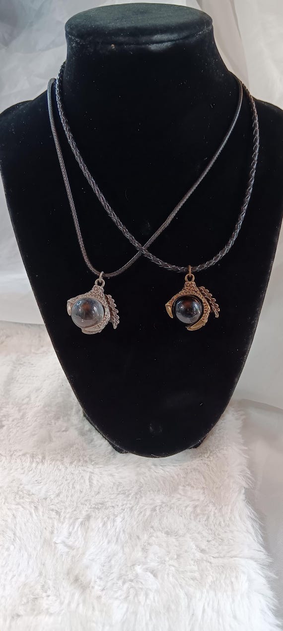 Dragon Claw Pendant Jewelry, Bronze claw holding a Black Orb, Silver claw holding a Clear Orb, Leather Cord Choker, Lobster Clasp, extender