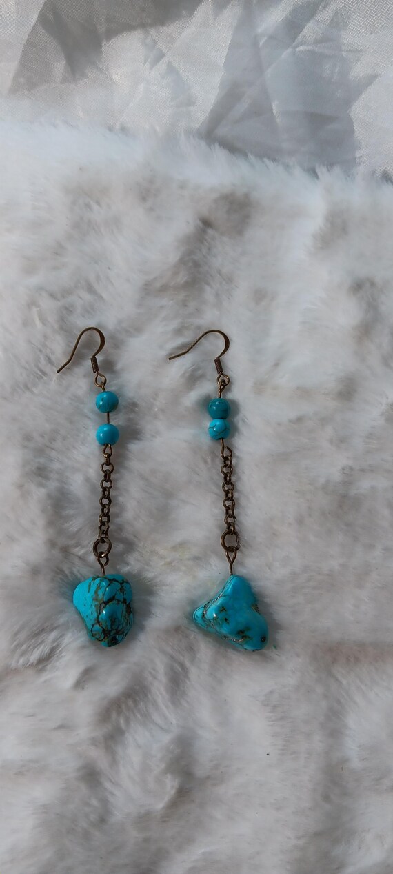 Turquoise Howlite Drop Earrings, Bronze Marbling Earrings, Turquoise Beads, Bronze Chain, Southwestern Inspired