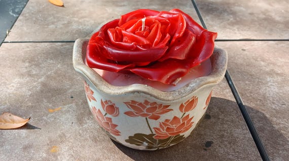 Decorative Table Centerpiece Candle Handmade Wax Rose Terra Cotta Planter Pot Soy Wax Candle