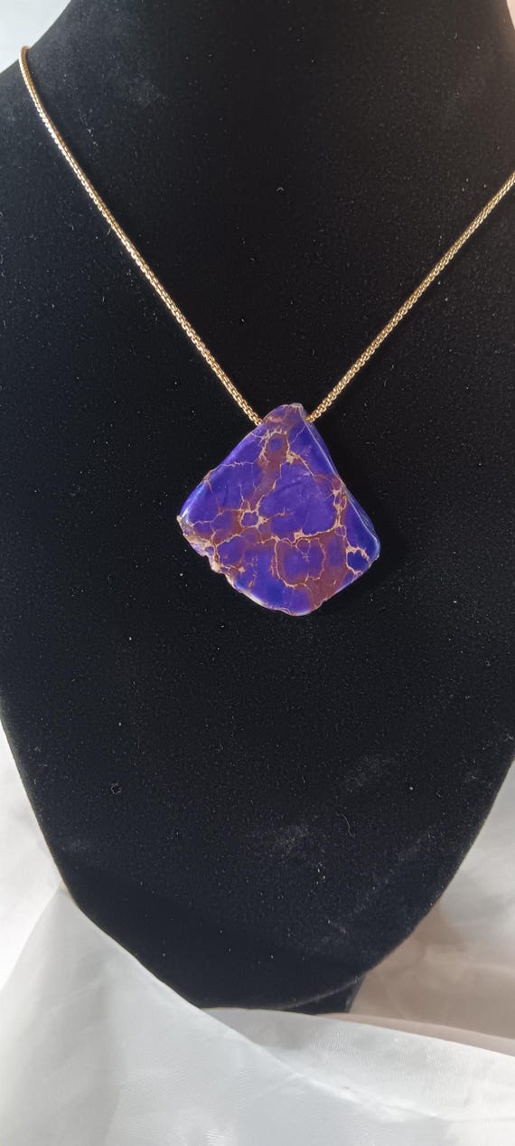 Imperial Purple Jasper Nugget Pendant Necklace, Gold Veining, Delicate Gold Chain, Boho Accessory, Natural Stone