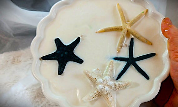 Beach Theme Candle Starfish Decorated Sea Life Inspired Candle Soy Wax Minimalist Decorative Candle Seaside Decor Coastal themed Candle