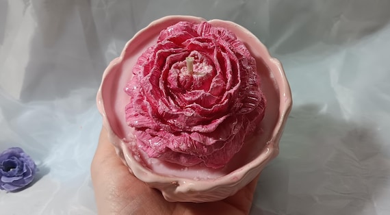 Pink tulip bowl candle, soy wax candle, hand painted wax peony, candles with flowers, playful bohemian candles floral candles, home decor
