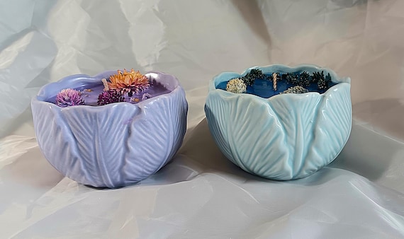 flower bowl candle, dried flowers candle, scented candle, floral candle, elegant flower candle, organic soy wax candle, candle with flowers,