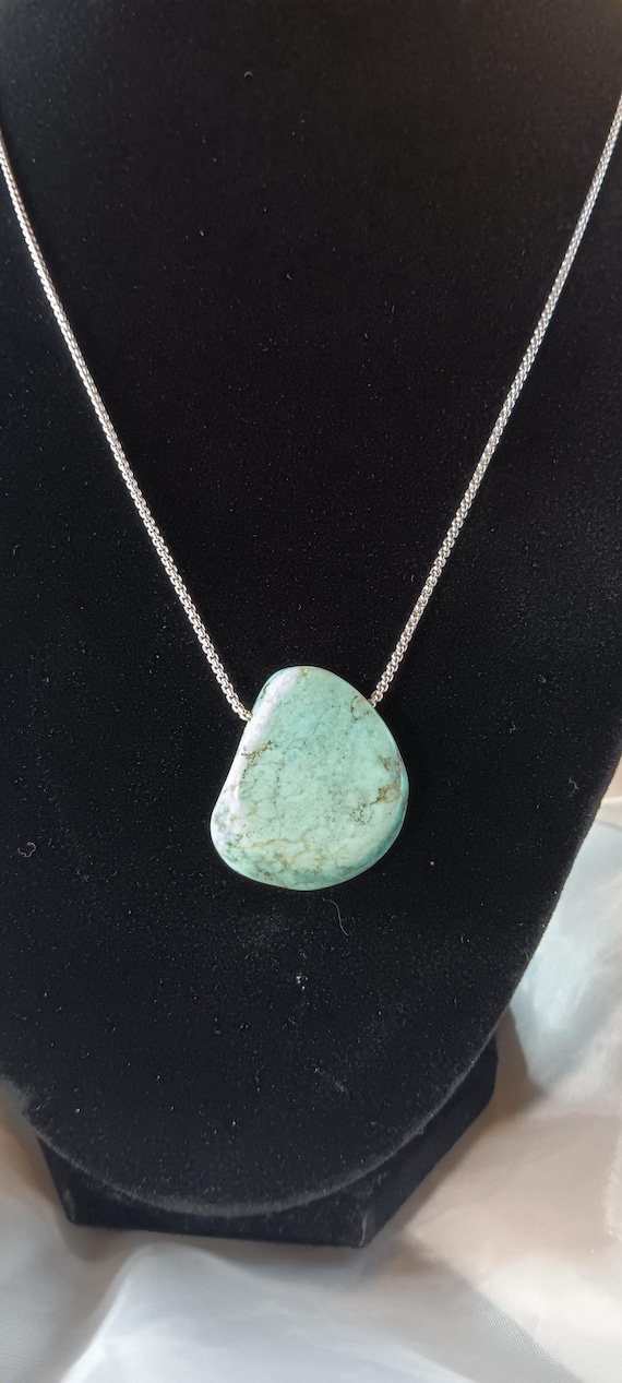 Southwestern Pendant Necklace, Turquoise Howlite, Bronze Marbling, Boho Accessory, Delicate Silver Chain