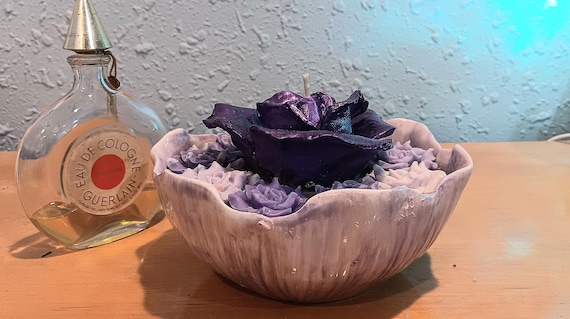 Decorative Candle Home Decor Handmade Wax Rose Candle Hand Painted Rose Miniature Roses Table Centerpiece Decorative purple bowl