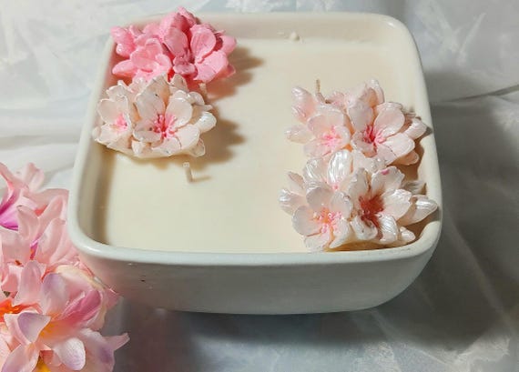 Decorative Candle Soy Wax Handmade Hand Painted Wax Flowers Wax Cherry Blossoms Floral Decor artistic bohemian style candle elegant decor