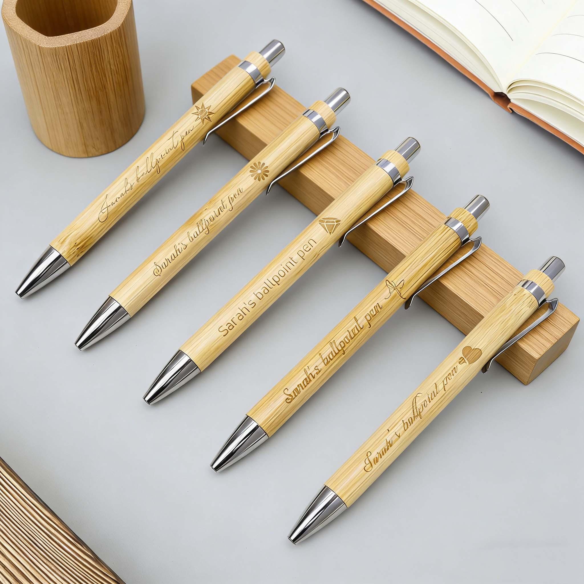 名入れ竹製ボールペン（ロット販売）、カスタム彫刻ペン、教師の日