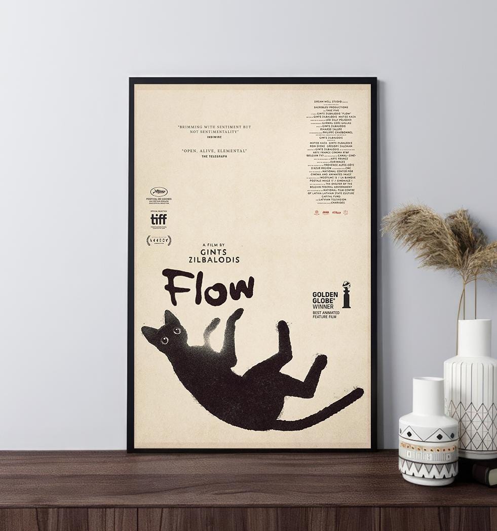 Flow Movie Poster,Black Cat Poster,canvas poster,wall art,room decoration,movie fan collection,gifts,wrapped poster