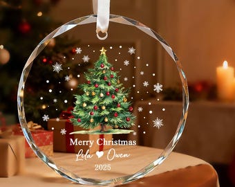 Personalized Crystal Christmas Tree  Ornament, Custom Name Keepsake, Couple Holiday Decor Gift