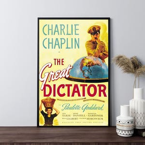 Cartazes de filmes do Grande Ditador (1940), cartazes de filmes retrô, impressão em tela, arte de parede, decoração de quarto, decoração de casa, presentes, pôster embrulhado