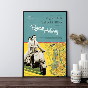 Manifesti del film Vacanze Romane, manifesti di film retrò, stampa su tela, arte murale, decorazione della stanza, decorazione della casa, regali, poster confezionato