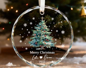 Personalized Crystal Christmas Tree  Ornament, Custom Name Keepsake, Couple Holiday Decor Gift