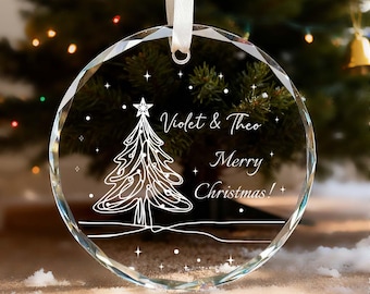 Personalized Crystal Christmas Tree  Ornament, Custom Name Keepsake, Couple Holiday Decor Gift