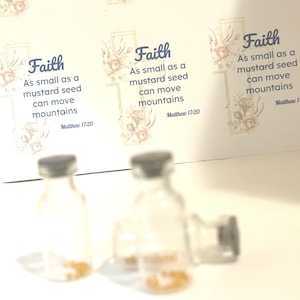 Une foi aussi petite qu'une graine de moutarde - Bouteille à breloques inspirante avec carte biblique