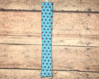 Pacifier Holder, Binky Holder, Pacifier Clip, Fabric Pacifier Clip, Reversible Pacifier Clip, Teal and Purple Polka Dot