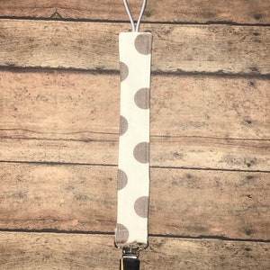 Pacifier Holder, Binky Holder, Pacifier Clip, Fabric Pacifier Clip, Reversible Pacifier Clip, Grey Polka Dot