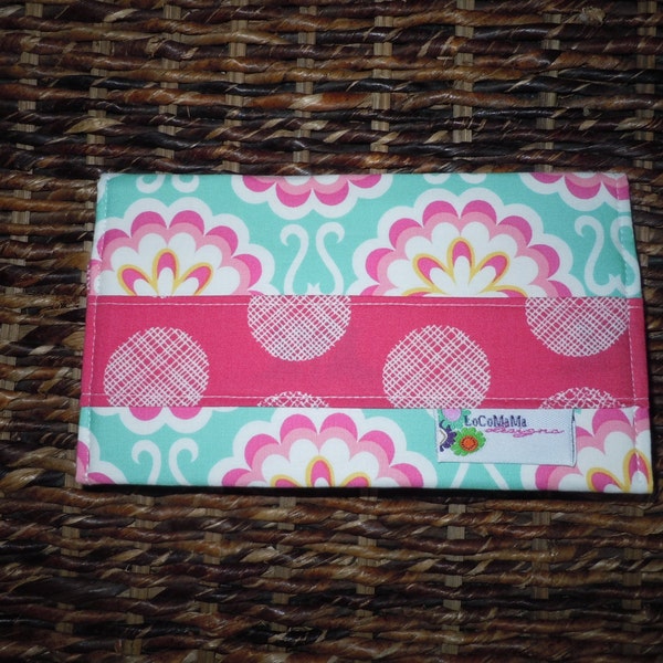 Fabric Checkbook Cover, Duplicate Checks, Pen holder, Fancy Buttons