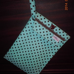 Mini Diaper Bag, Diaper Pouch, Wristlet Diaper Bag, Diaper Clutch,Tooter Tote, Aqua Chocolate Dot