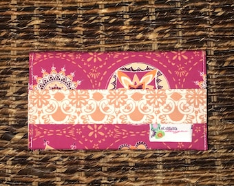 Fabric Checkbook Cover, Duplicate Checks, Pen holder, Harmony, Mandala