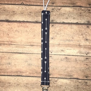 Pacifier Holder, Binky Holder, Pacifier Clip, Fabric Pacifier Clip, Reversible Pacifier Clip, Navy Arrows