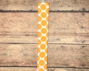 Pacifier Holder, Binky Holder, Pacifier Clip, Fabric Pacifier Clip, Reversible Pacifier Clip, Orange Polka Dot