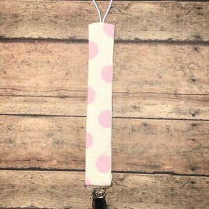 Pacifier Holder, Binky Holder, Pacifier Clip, Fabric Pacifier Clip, Reversible Pacifier Clip, Pink Polka Dot