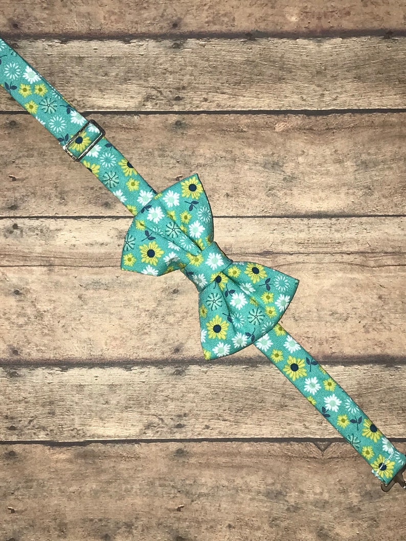 Little Guy Bow Tie, Bow Tie, Aqua Floral image 3