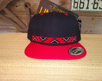 Native Beaded Baseball Cap. Little Goose. Basket Weave Design.