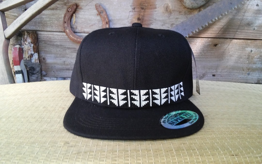 Native Beaded Baseball Cap. Hat Flat Bill. up River. Down River. Basker