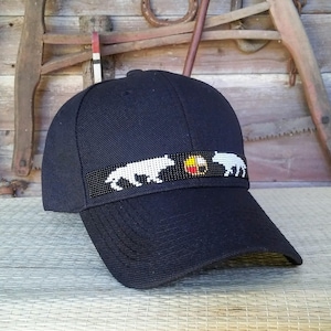 Beaded Baseball Cap. Beaded hat. Spirit Wolf design. Wolf. Medicine Wheel.