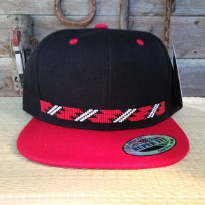 Native Beaded Baseball Cap Basker weave design Snap backl Yurok Hat Flat bill.Grizzly Karuk.Hupa.one size fits all
