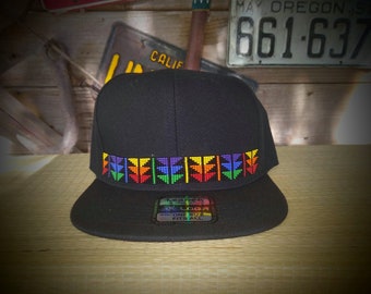 Native Beaded Baseball cap. Hat. Up river. Down river.   Basket Weave Design. Rainbow.  Two spirit.