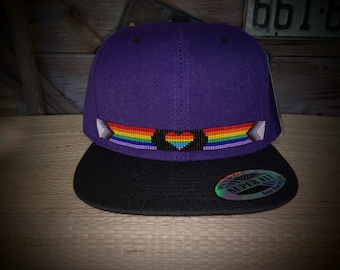 Beaded Baseball cap.  Two spirit. Gay Pride. Flatbill. Rainbow.